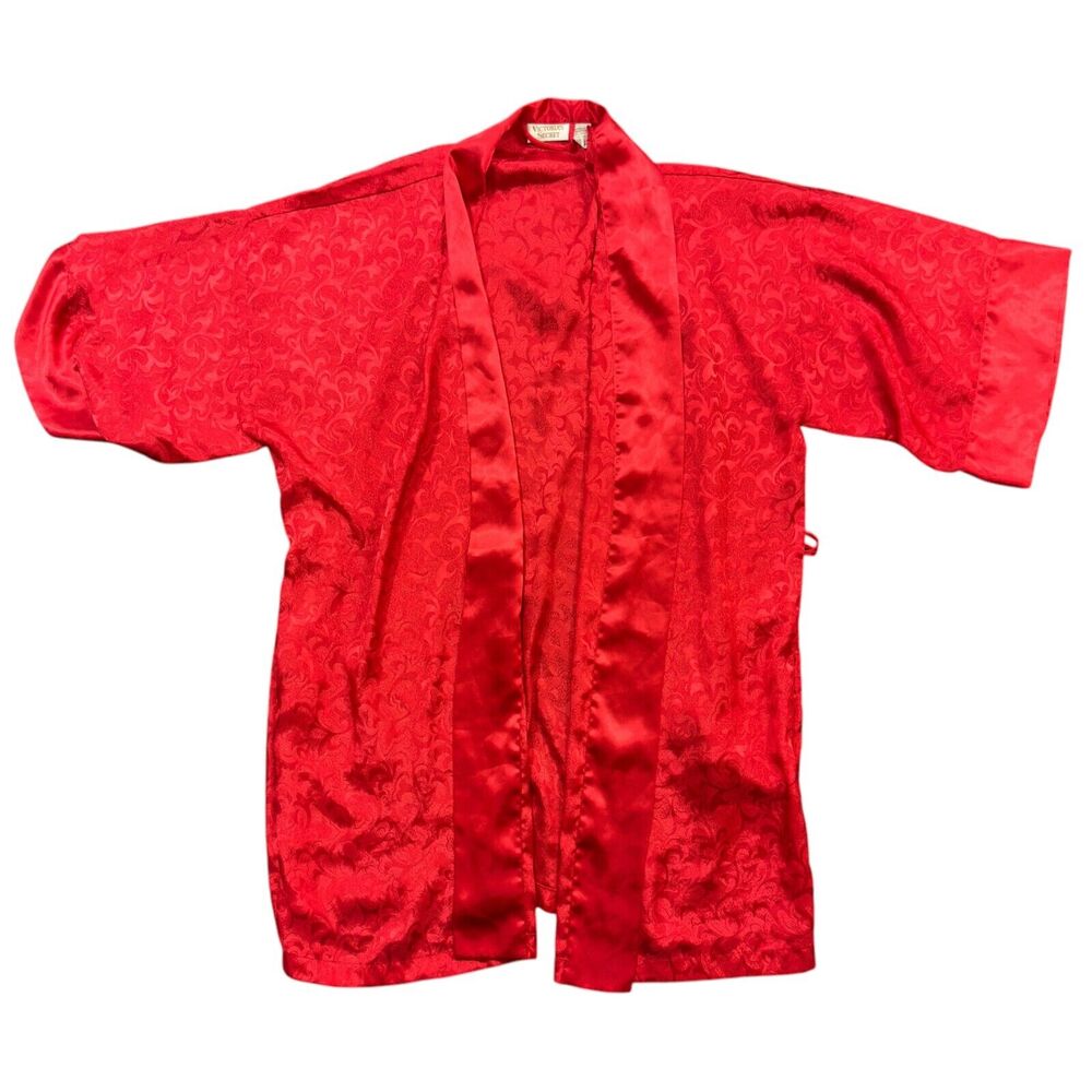 Victoria's Secret Robe Women One Size Red Satin Jacquard Print Casual Open Front